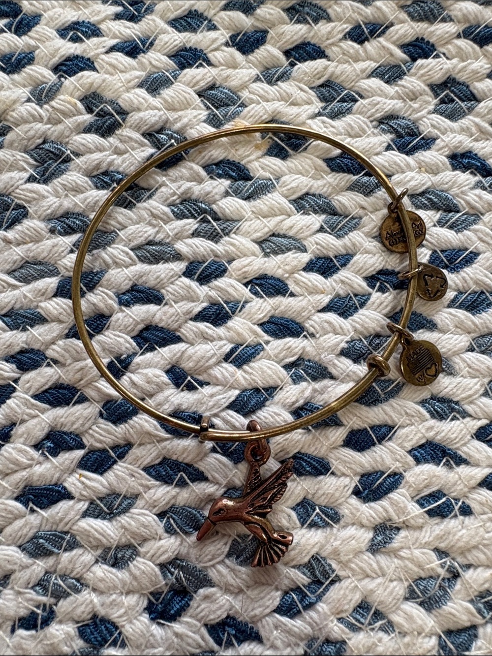 Alex and Ani Bronze Hummingbird Charm Bangle in Antique Bronze